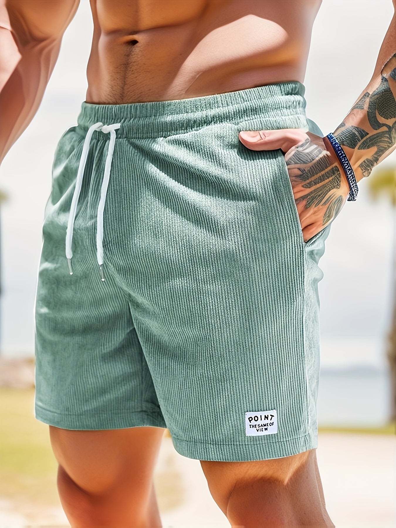 Shorts - Striped Design & Breathable Blend Comfort Fit