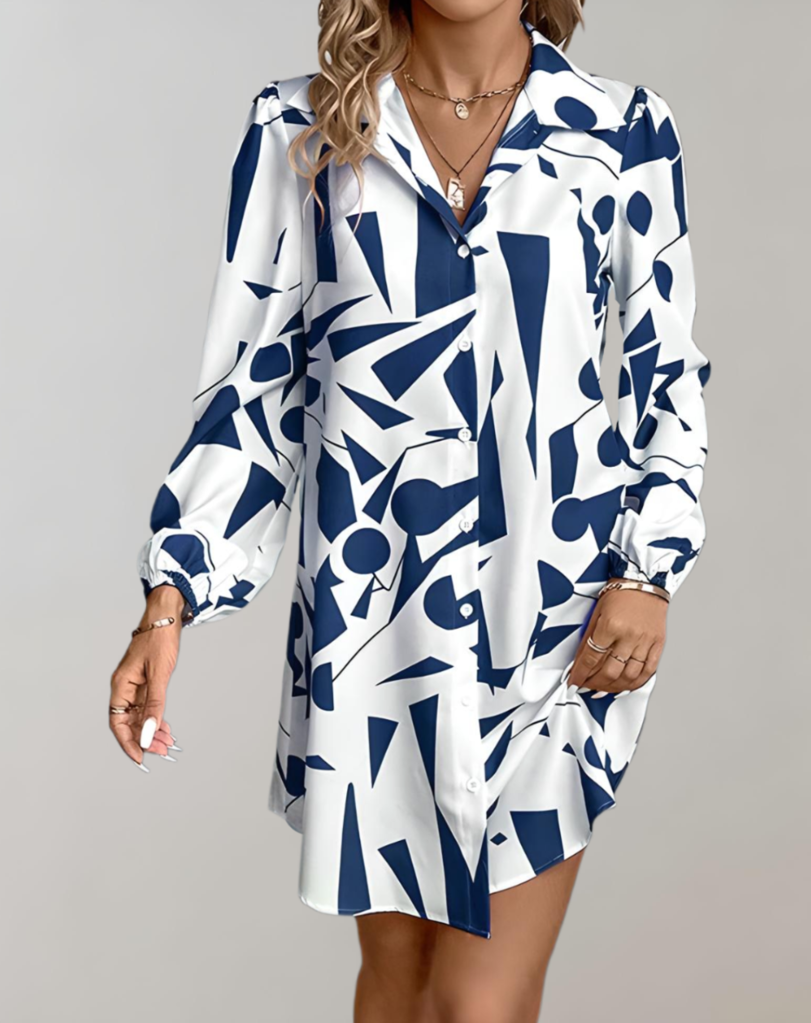 Women's Cotton Polo Dress Long Sleeve-2