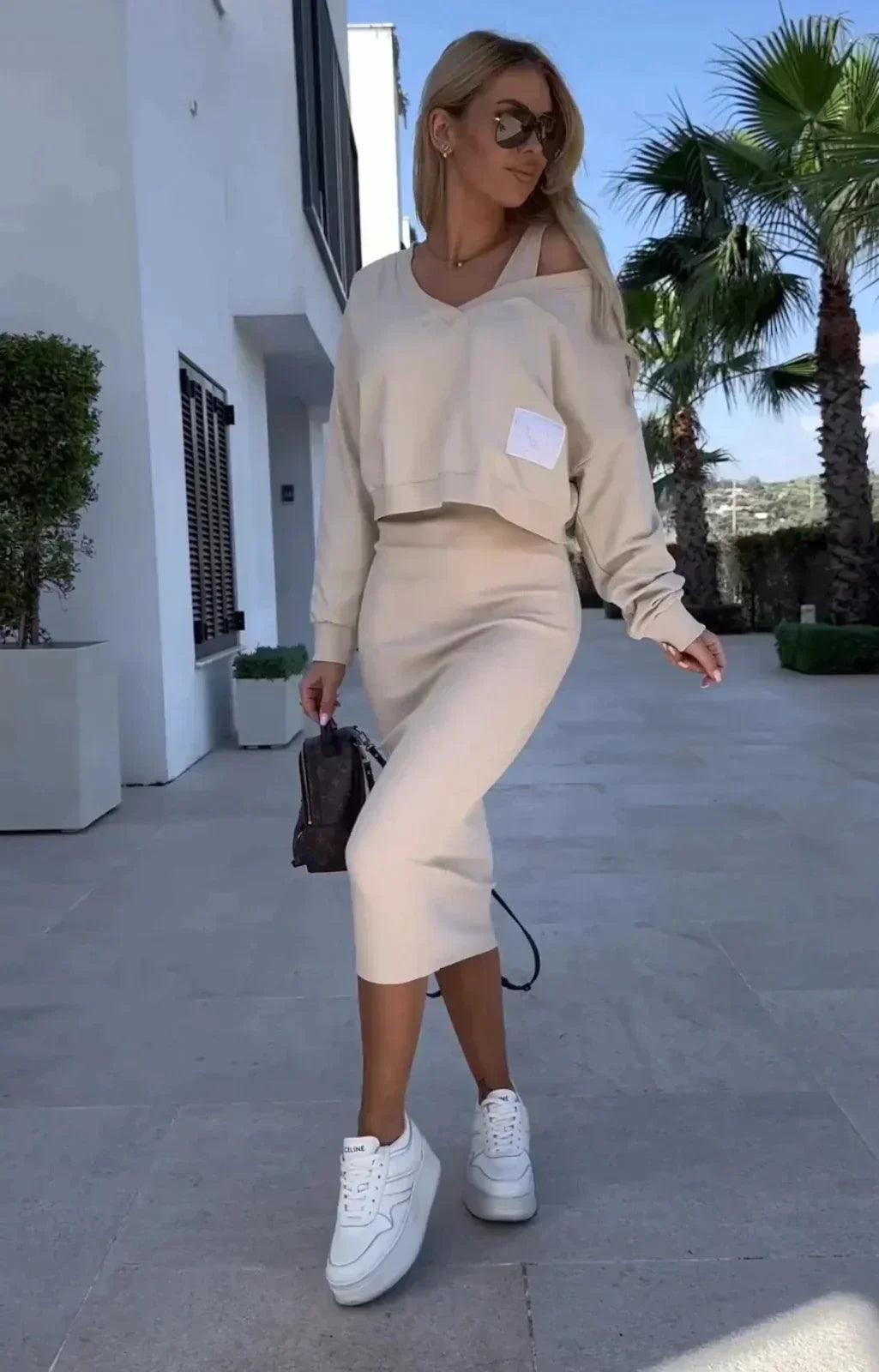 Skirt Set - Ribbed Knit Blend Top And Skirt & Smooth Shape