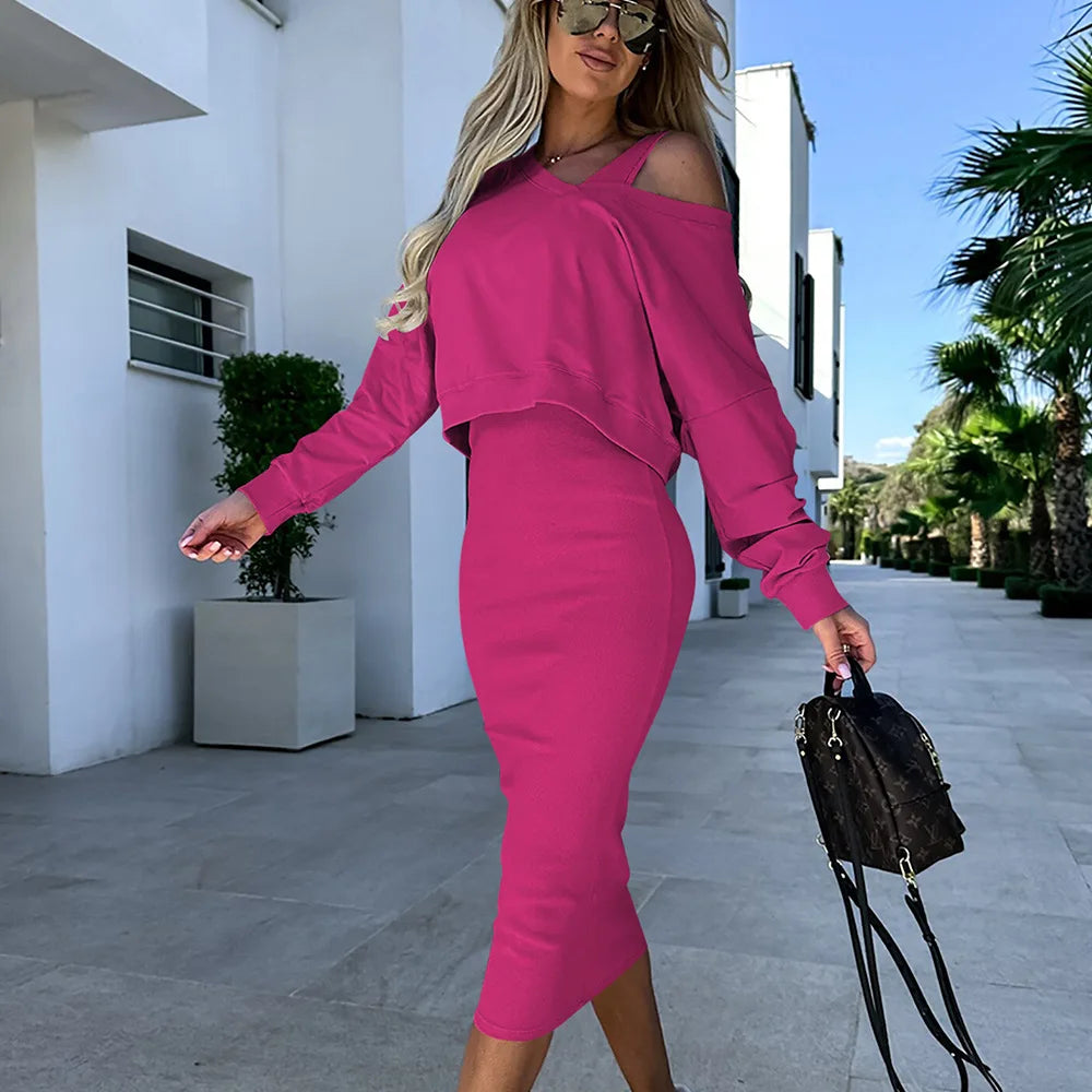Skirt Set - Ribbed Knit Blend Top And Skirt & Smooth Shape