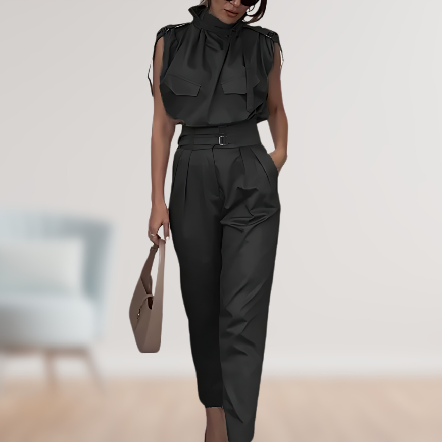 Sleeveless Jumpsuit – High Waist Belt & Easy On Off