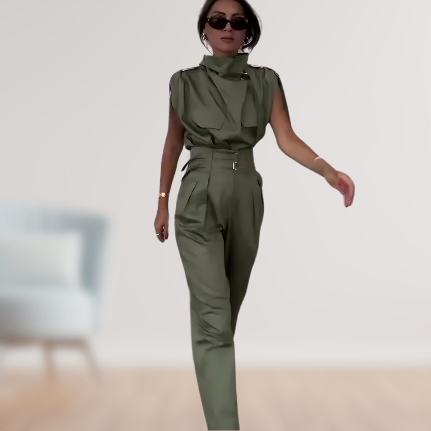 Sleeveless Jumpsuit – High Waist Belt & Easy On Off