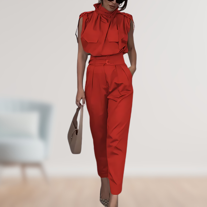Sleeveless Jumpsuit – High Waist Belt & Easy On Off