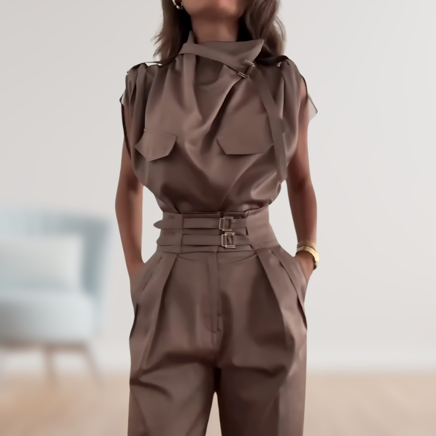 Sleeveless Jumpsuit – High Waist Belt & Easy On Off