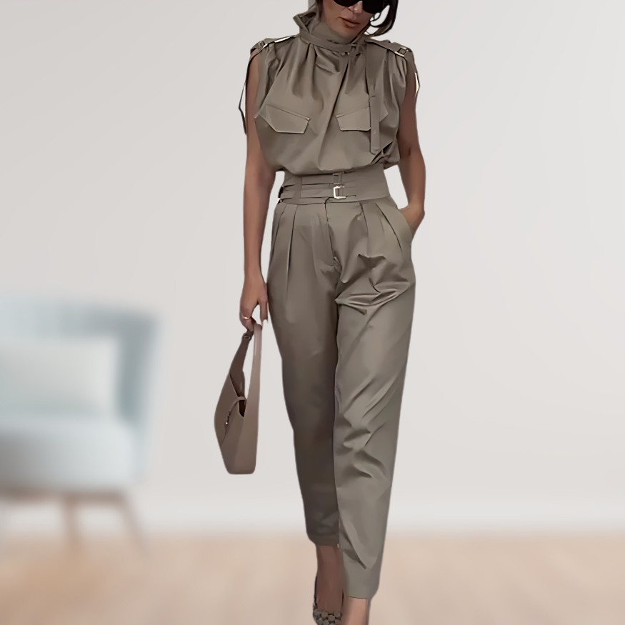 Sleeveless Jumpsuit – High Waist Belt & Easy On Off