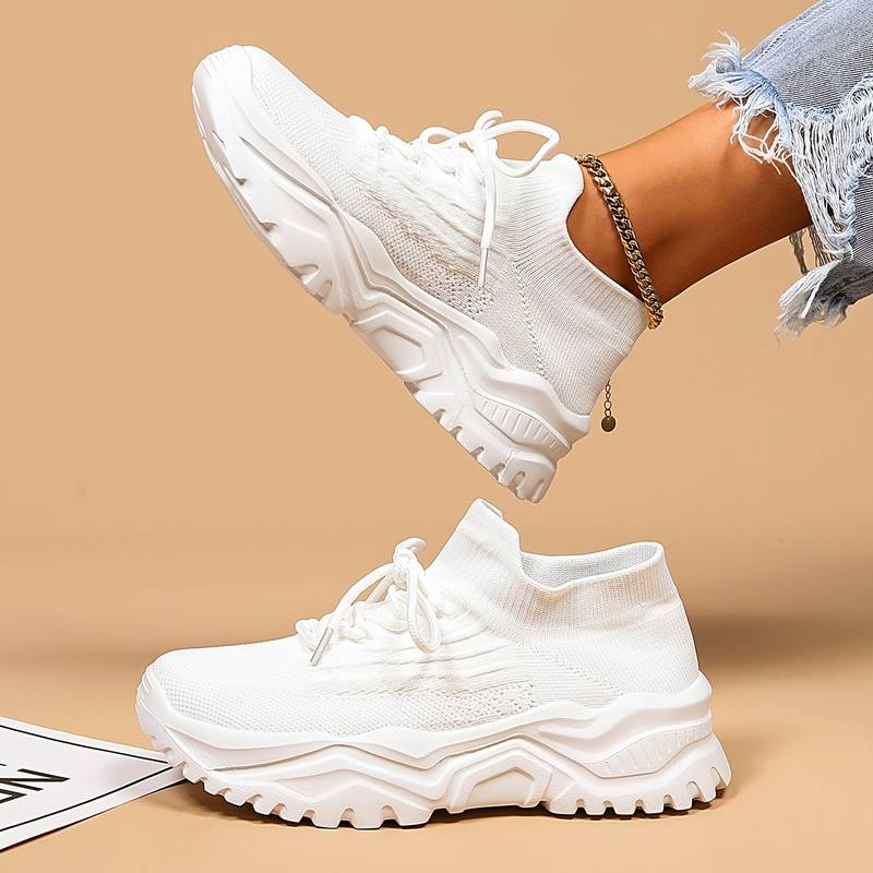 Sneakers - Knit Blend Upper & Chunky Sole Absorbs Impact