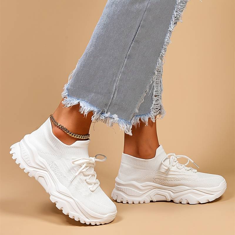 Sneakers - Knit Blend Upper & Chunky Sole Absorbs Impact