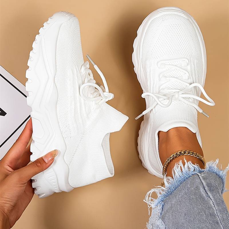 Sneakers - Knit Blend Upper & Chunky Sole Absorbs Impact