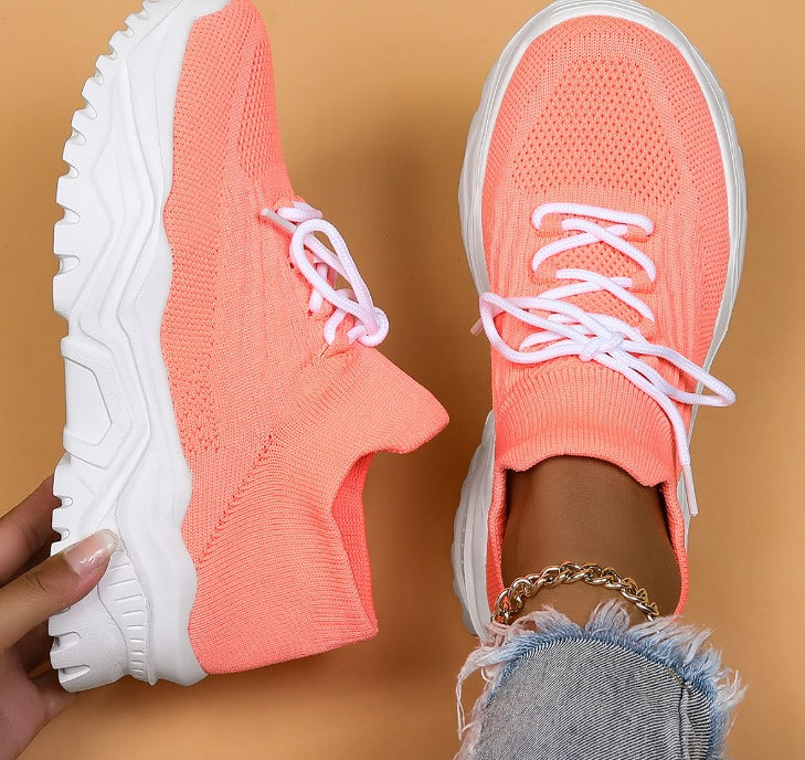 Sneakers - Knit Blend Upper & Chunky Sole Absorbs Impact