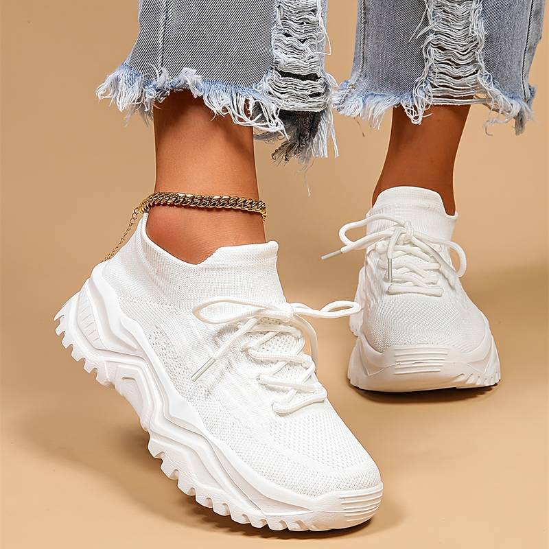 Sneakers - Knit Blend Upper & Chunky Sole Absorbs Impact