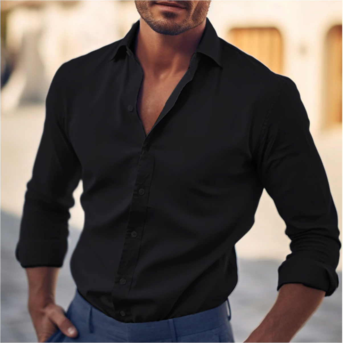 Soft-Blend Dress Shirt - Classic Collar & Neat Slim Fit