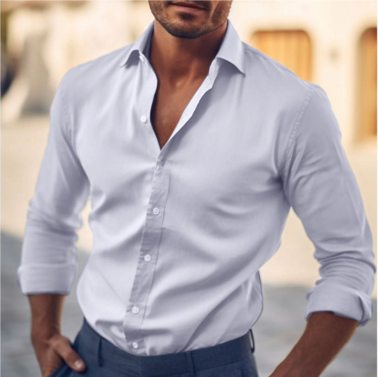 Soft-Blend Dress Shirt - Classic Collar & Neat Slim Fit