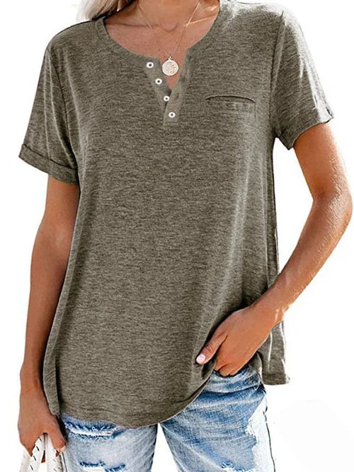Soft-Blend Henley T Shirt – Button Placket & Breathable Fit