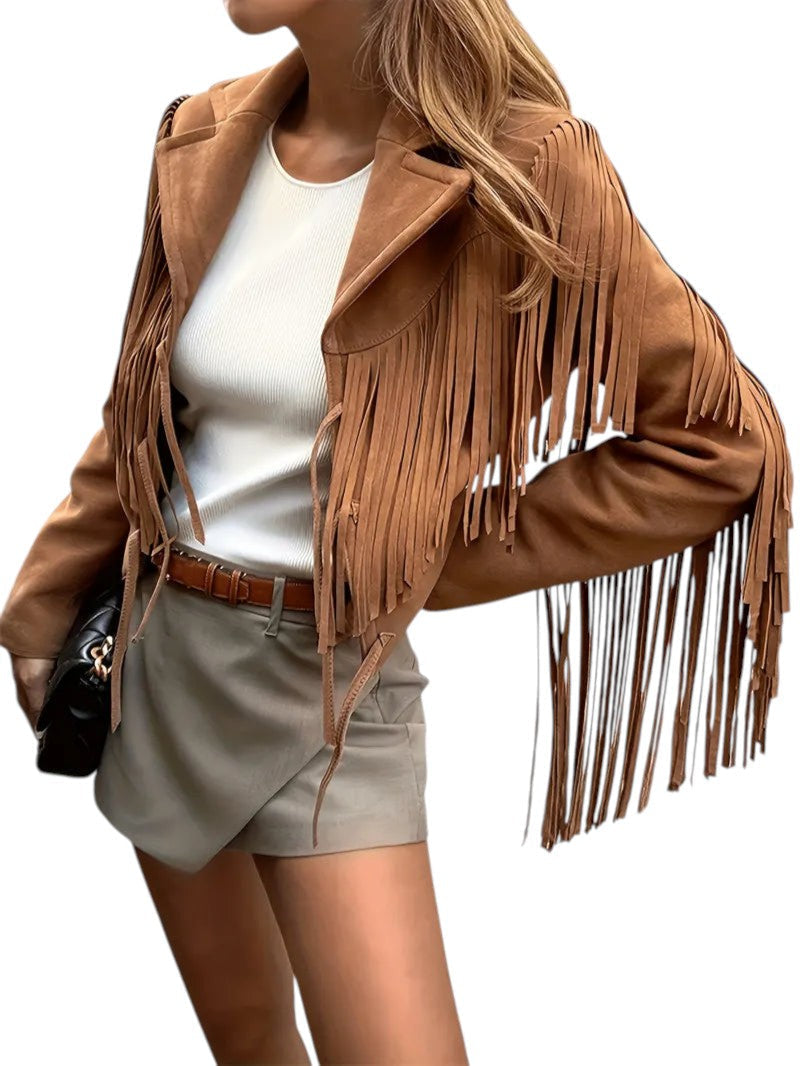 Soft-Blend Jacket – Long Fringe Trim & Fluid Drapes