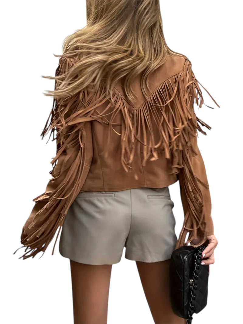 Soft-Blend Jacket – Long Fringe Trim & Fluid Drapes