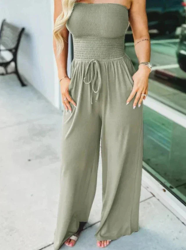 Soft-Blend Jumpsuit - Smocked Bodice & Stretch Support