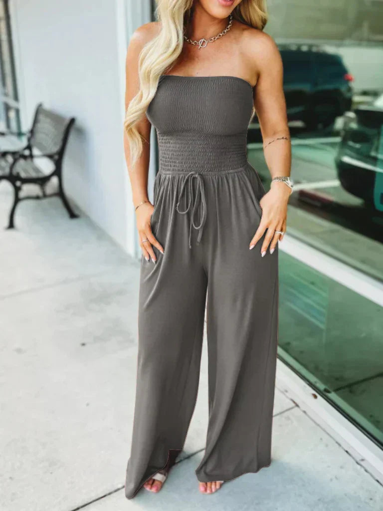 Soft-Blend Jumpsuit - Smocked Bodice & Stretch Support
