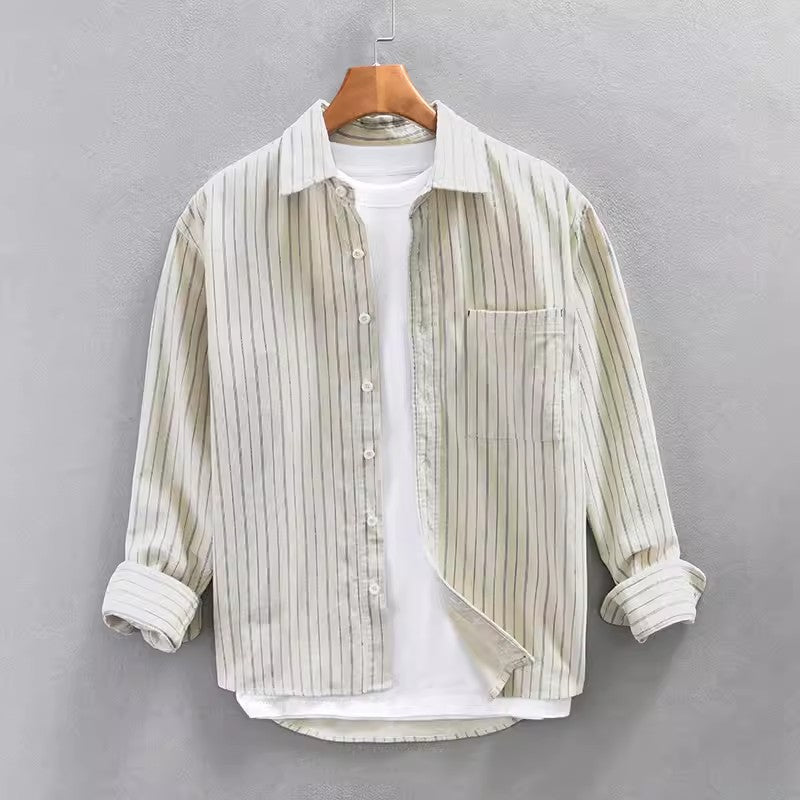 Soft-Blend Long Sleeve Shirt – Vertical Stripe & Roomy Fit