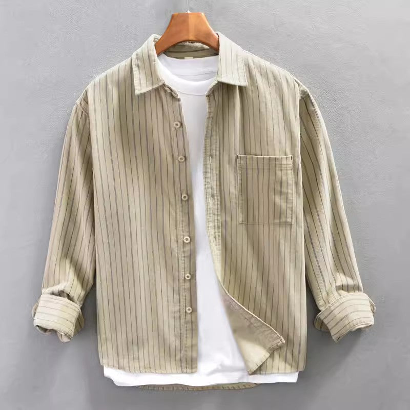 Soft-Blend Long Sleeve Shirt – Vertical Stripe & Roomy Fit