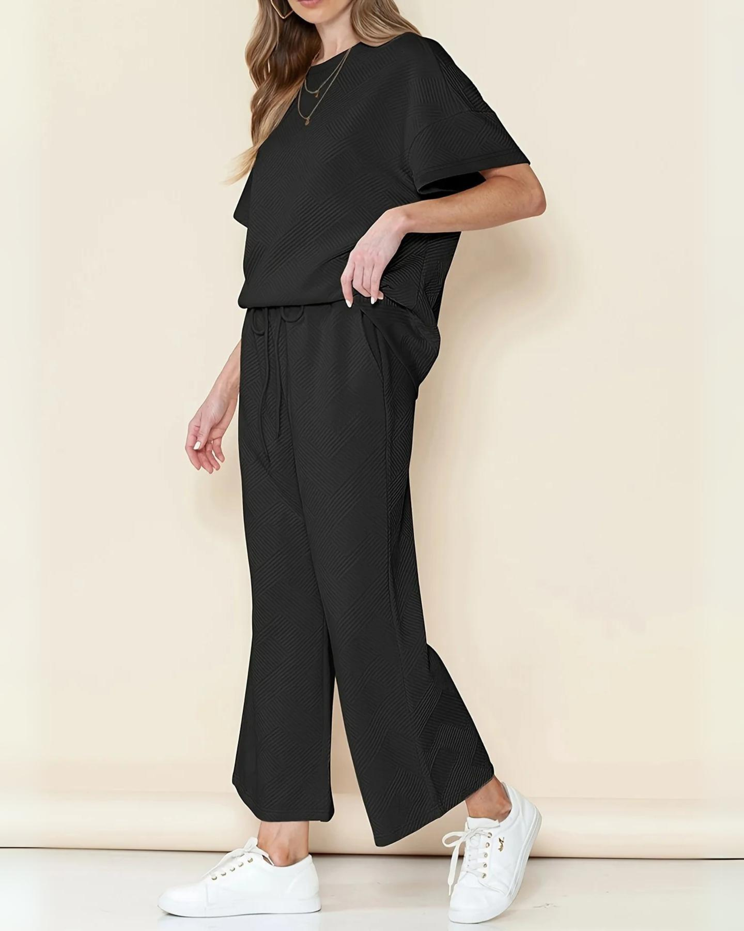 Soft-Blend Loungewear Set - Loose Shoulders & Elastic Waist