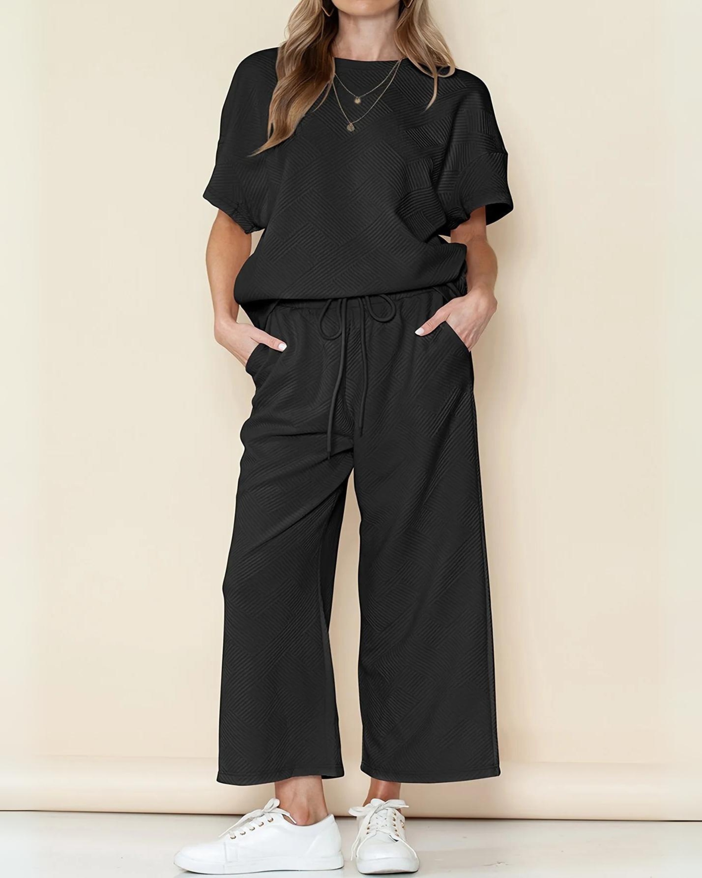 Soft-Blend Loungewear Set - Loose Shoulders & Elastic Waist