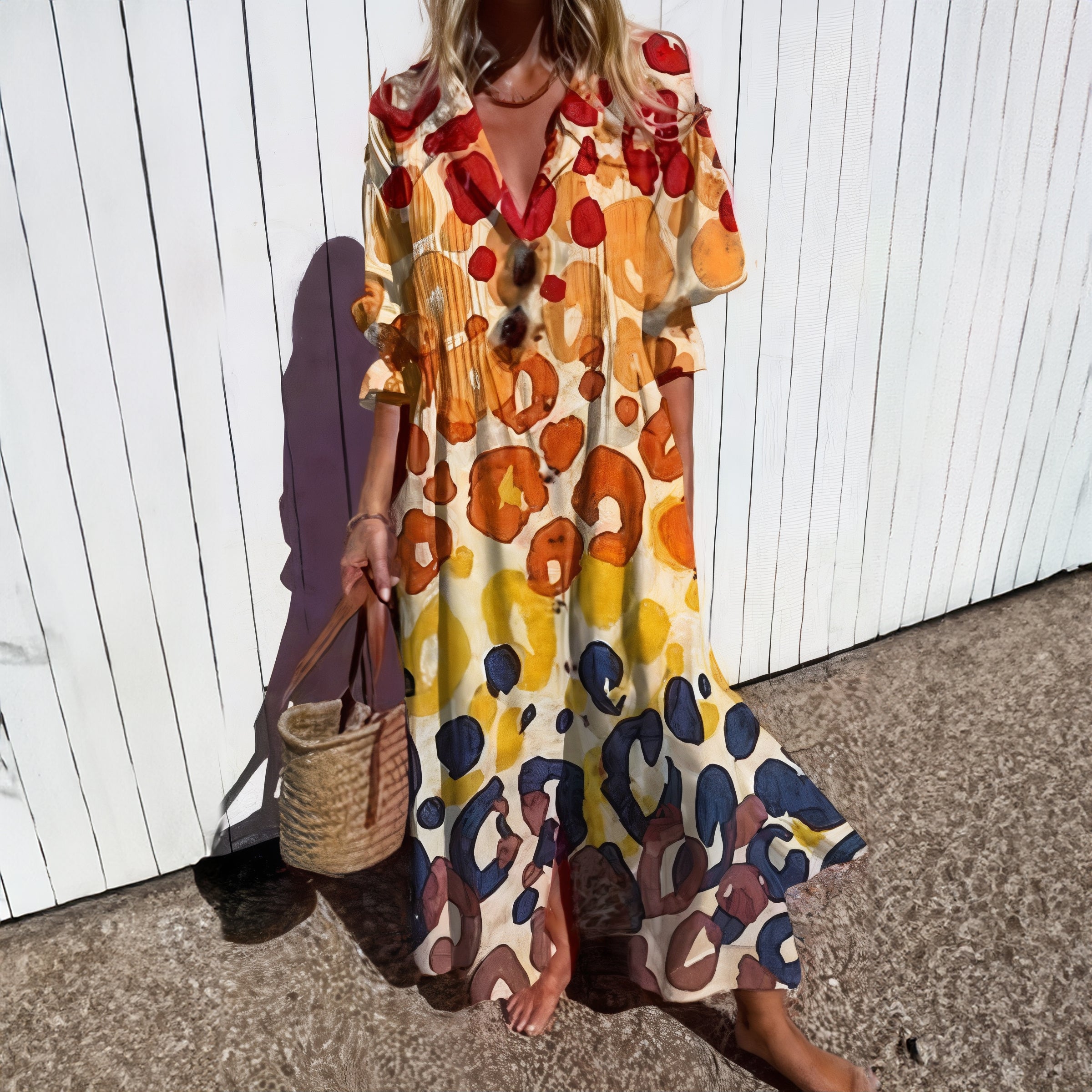 Soft-Blend Maxi Dress - Hand Painted Floral And Airy Shape