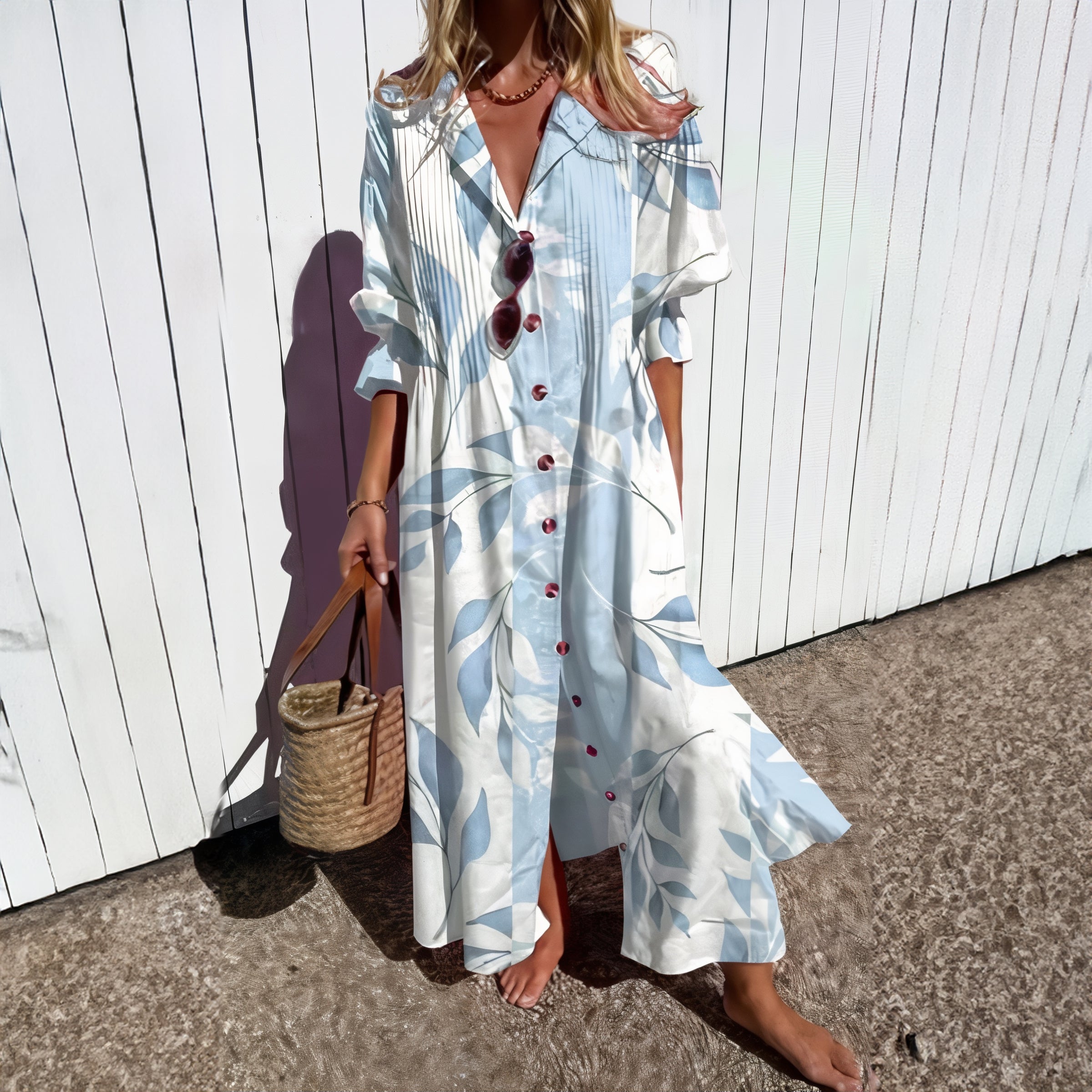 Soft-Blend Maxi Dress - Hand Painted Floral And Airy Shape