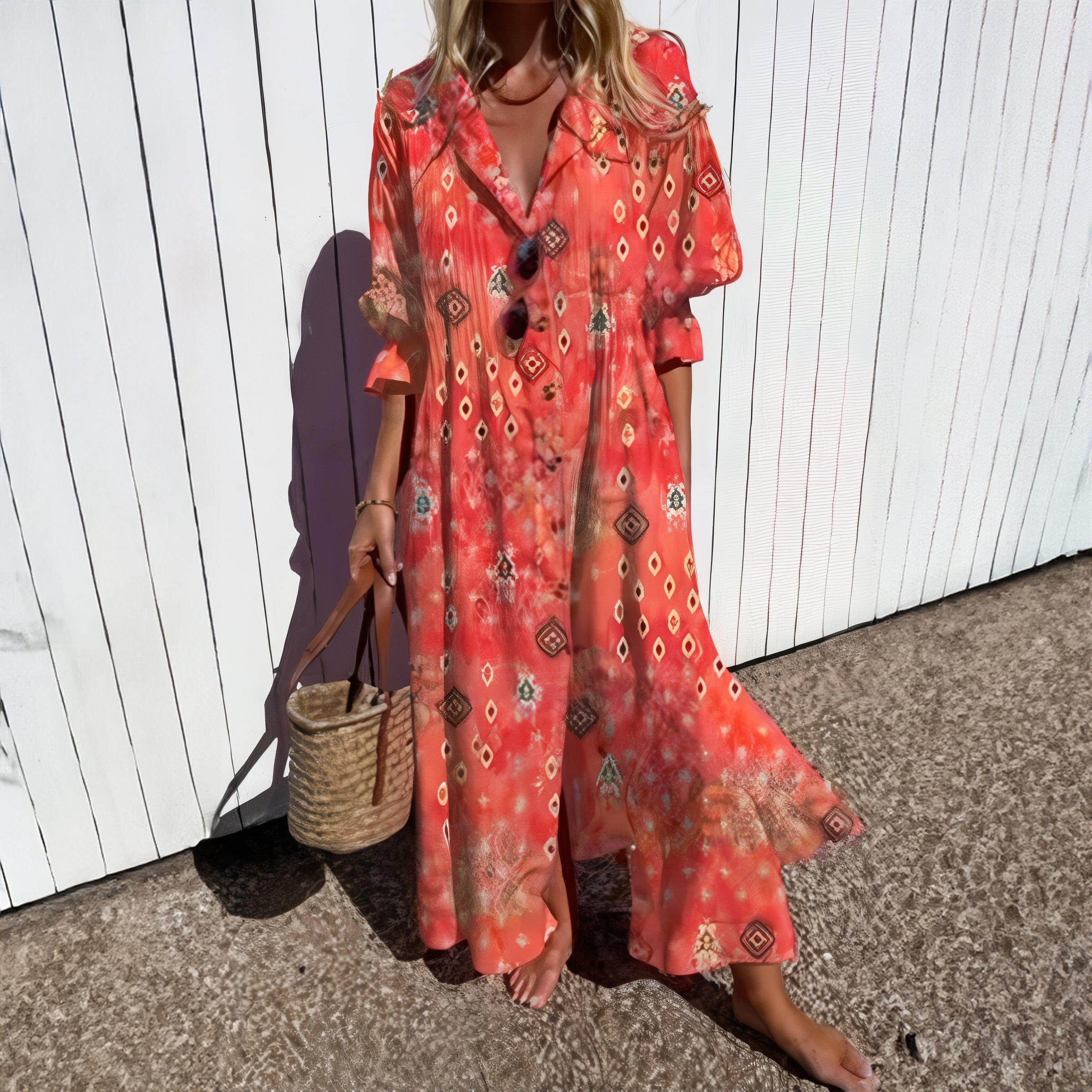 Soft-Blend Maxi Dress - Hand Painted Floral And Airy Shape