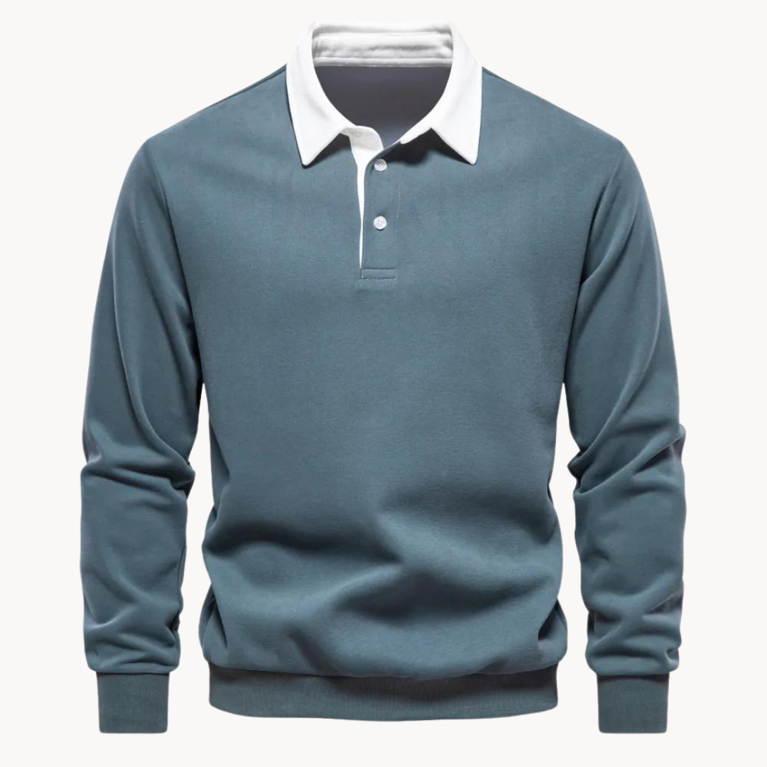 Soft-Blend Polo Sweatshirt - Contrast Collar & Flexible Fit