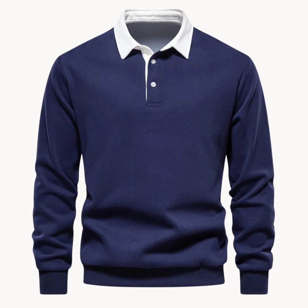 Soft-Blend Polo Sweatshirt - Contrast Collar & Flexible Fit