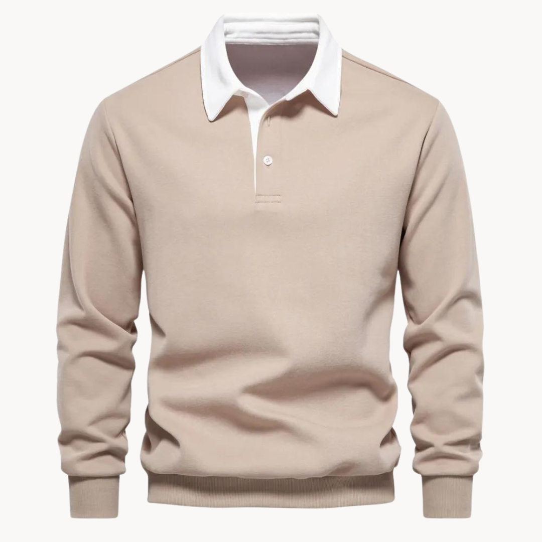 Soft-Blend Polo Sweatshirt - Contrast Collar & Flexible Fit