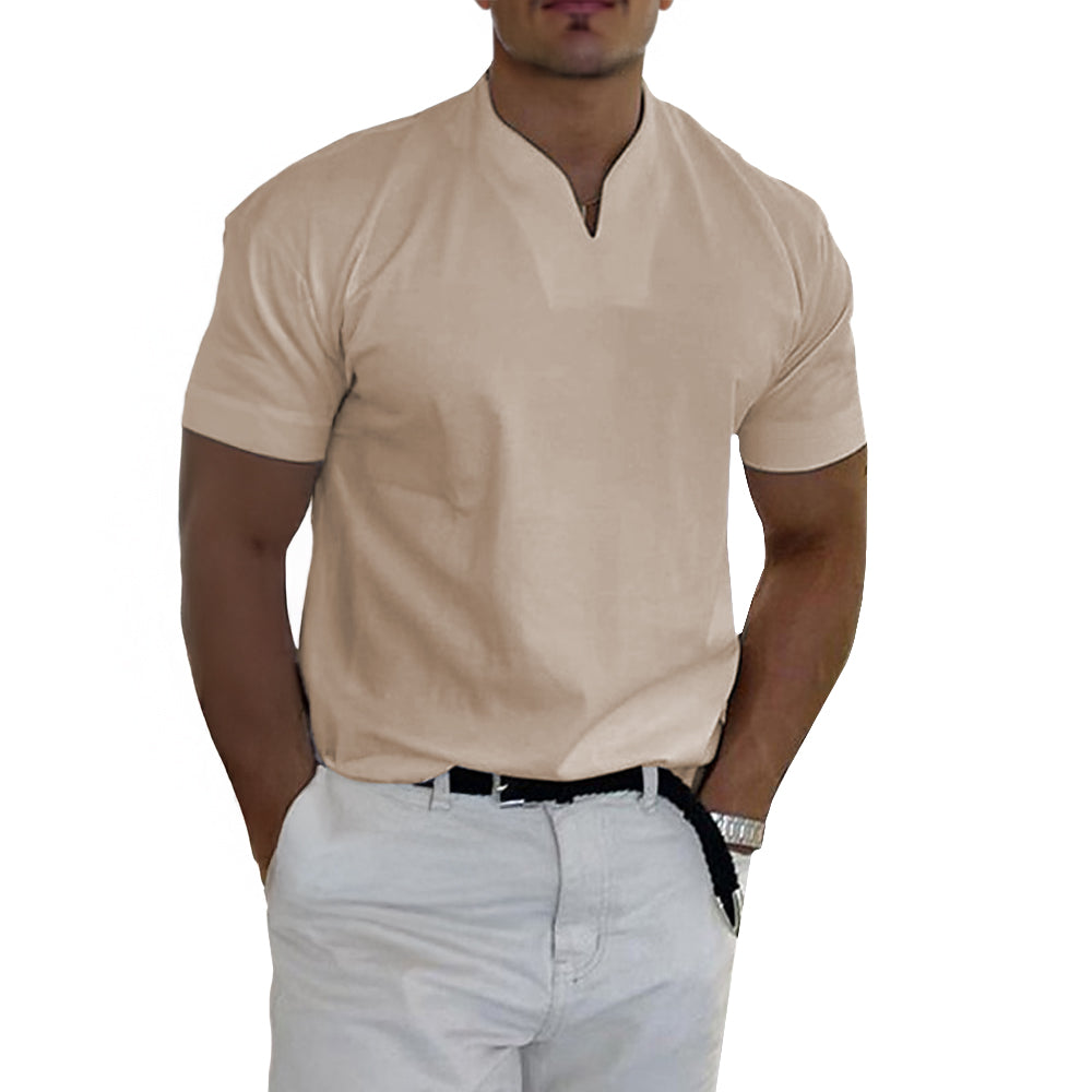 Soft-Blend Shirt – Collarless V Notch And Breathable Fit