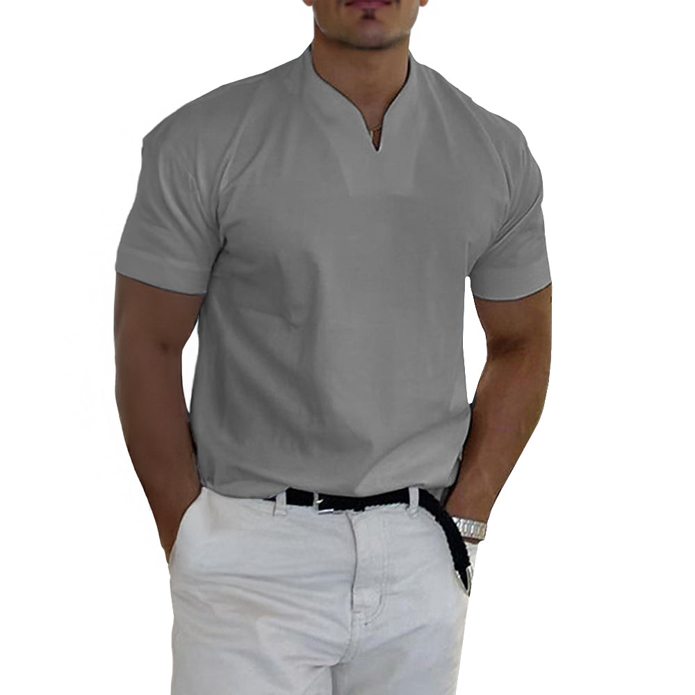 Soft-Blend Shirt – Collarless V Notch And Breathable Fit