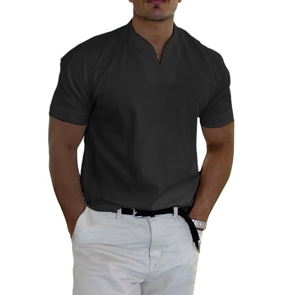 Soft-Blend Shirt – Collarless V Notch And Breathable Fit