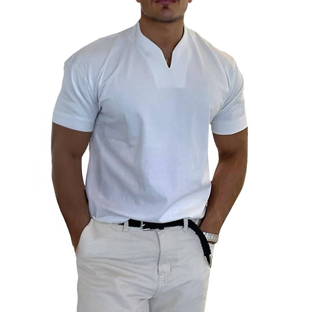 Soft-Blend Shirt – Collarless V Notch And Breathable Fit