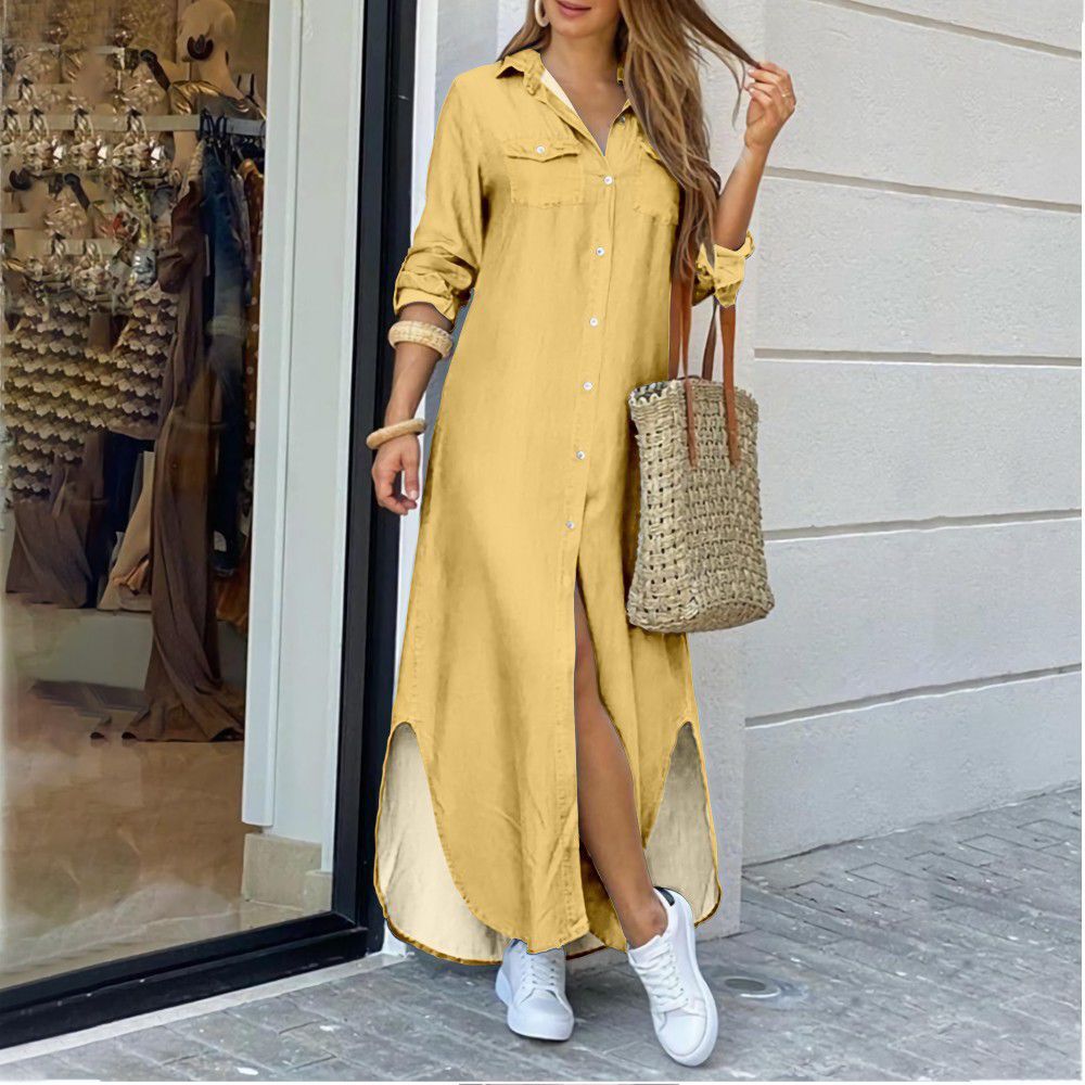 Soft-Blend Shirt Dress – Split Side Design & Flexible Shape