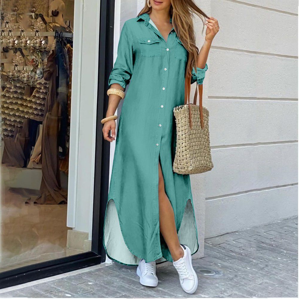 Soft-Blend Shirt Dress – Split Side Design & Flexible Shape