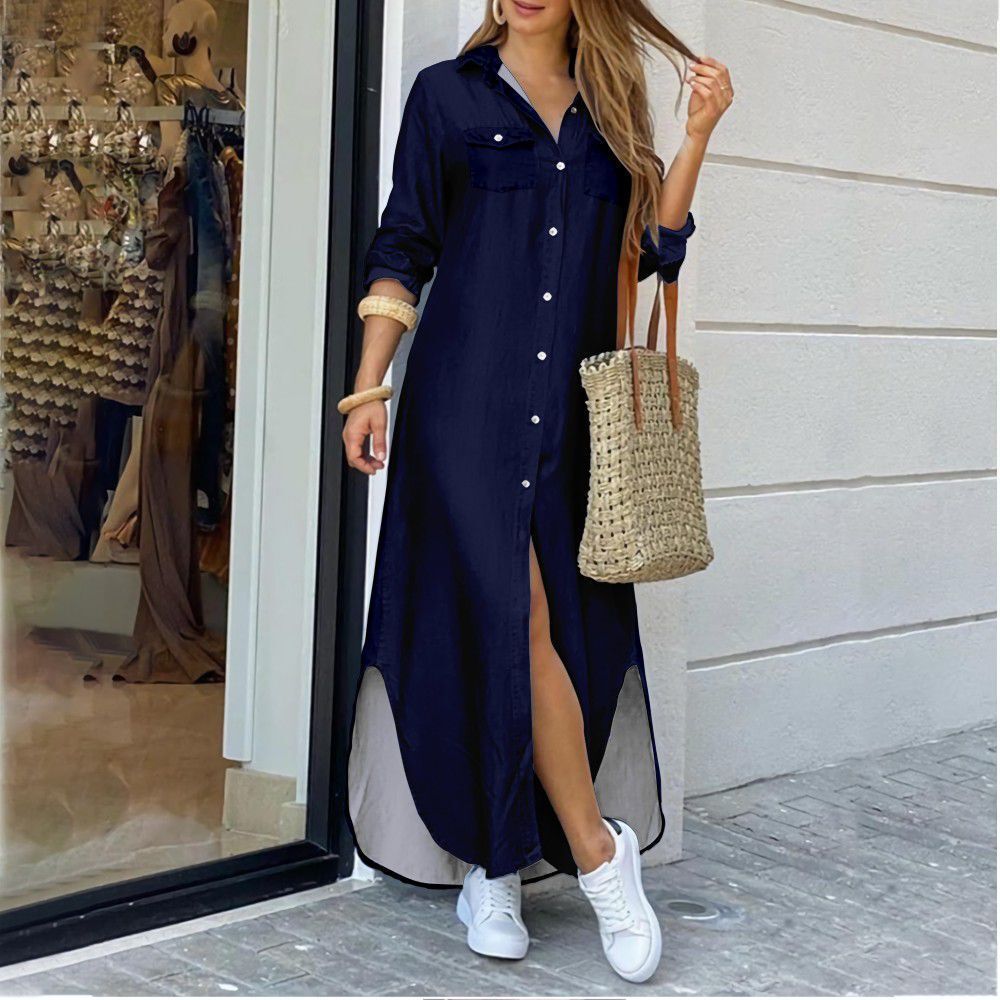 Soft-Blend Shirt Dress – Split Side Design & Flexible Shape
