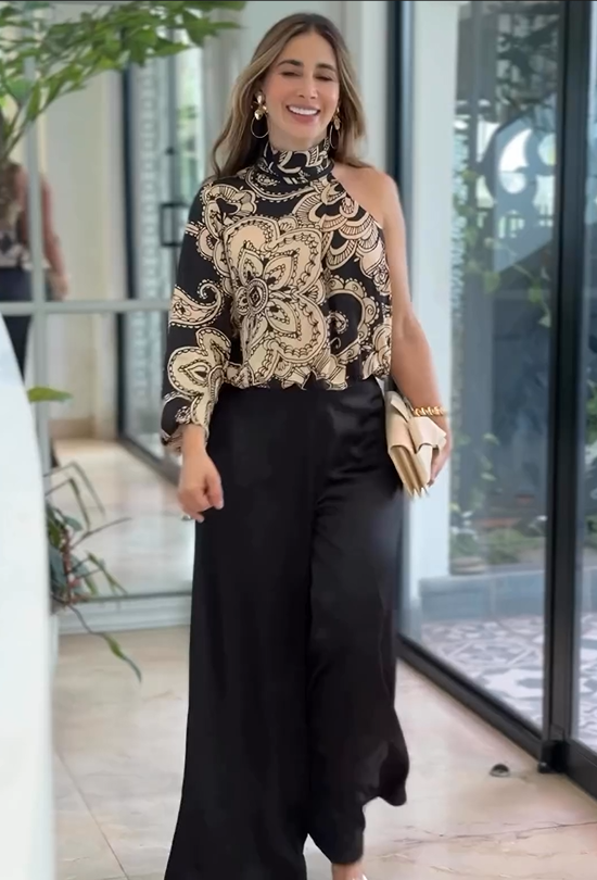 Soft-Blend Top And Pants – One-Shoulder And Wide-Leg Ease