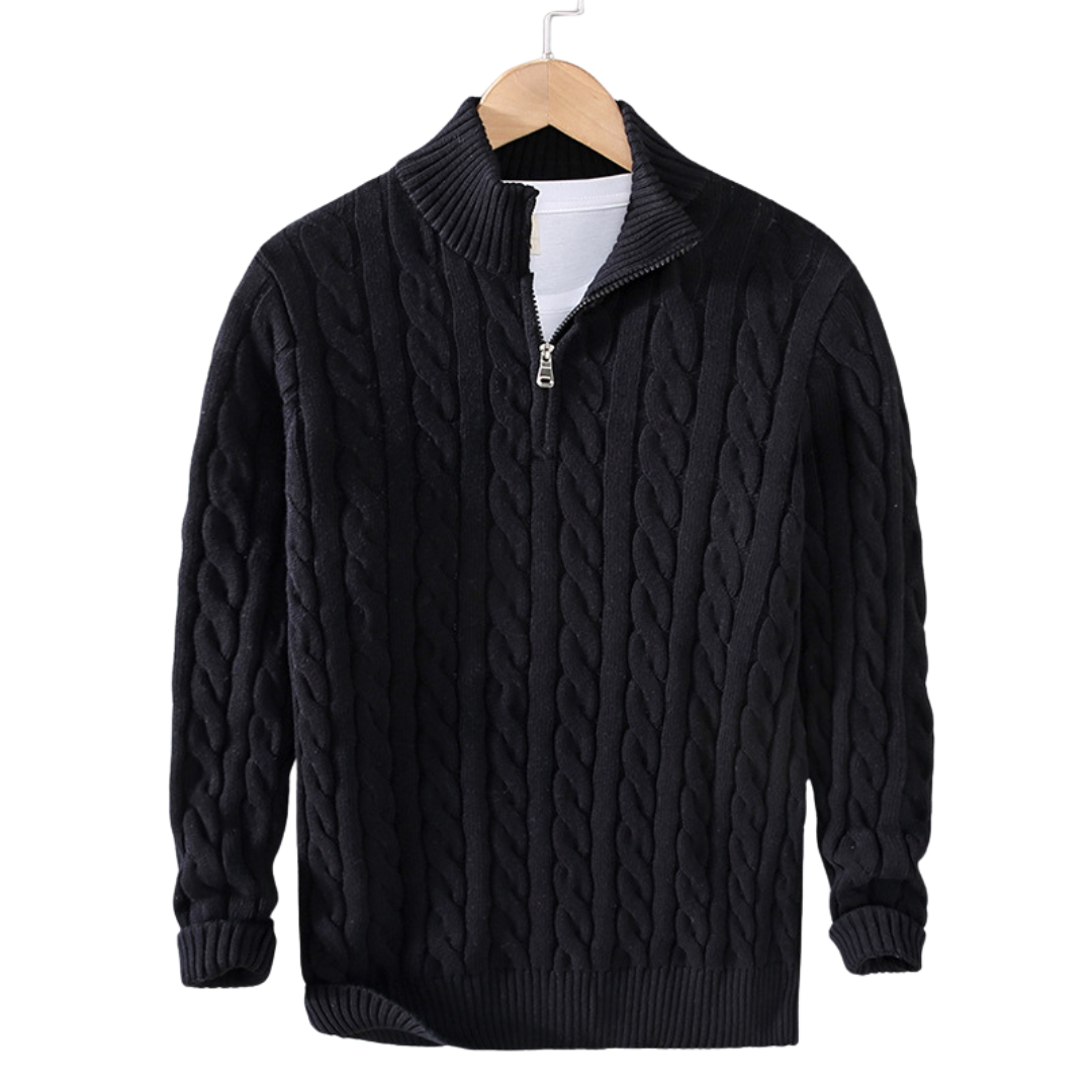 Spun Blend Sweater – High Collar And Half Zip Venting