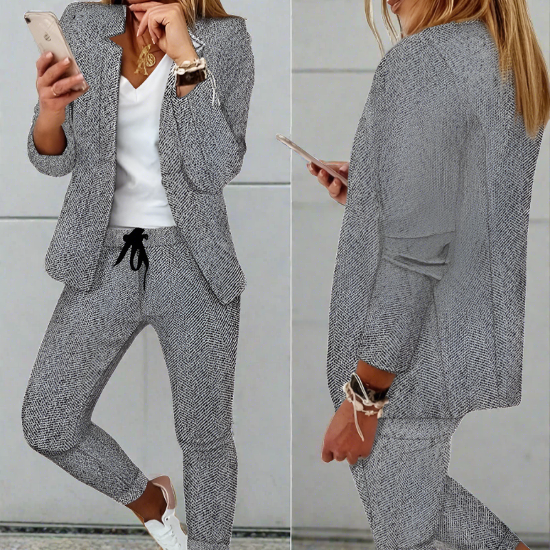 Suit Set - Structured Blazer Notched Collar & Smooth Fit
