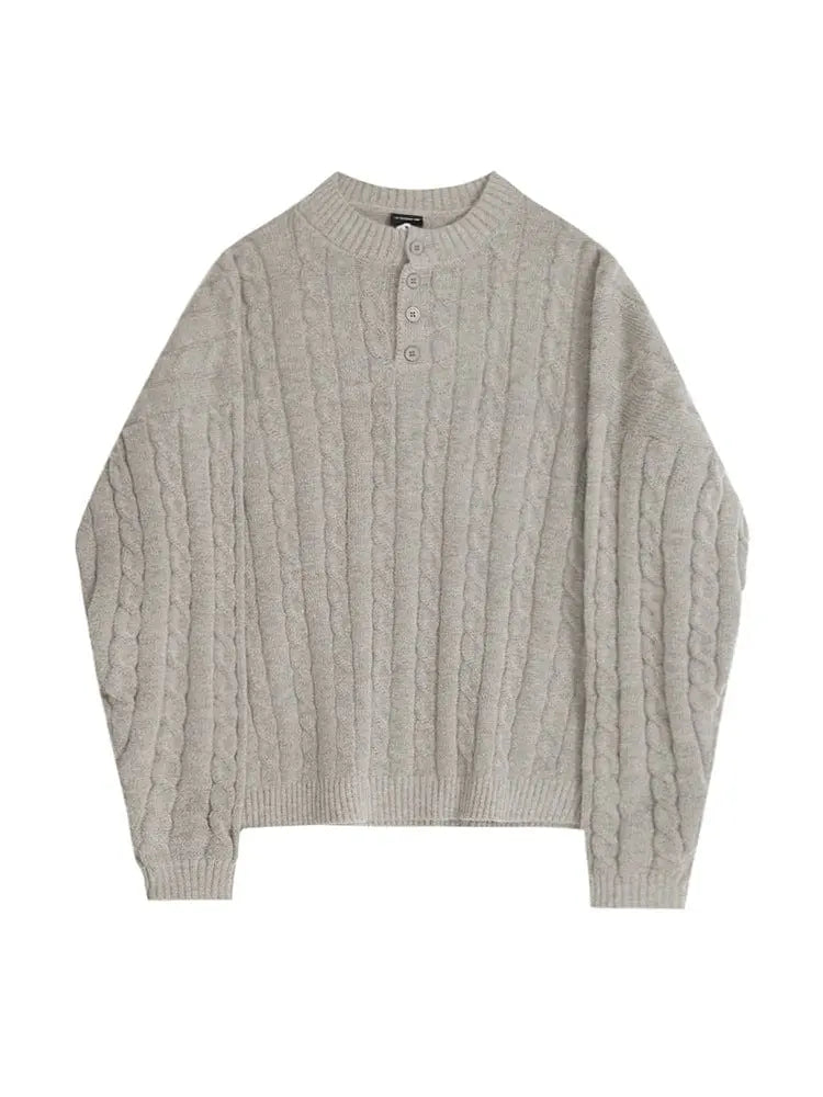 Sweater - Acrylic Blend Henley Collar & Relaxed Layering