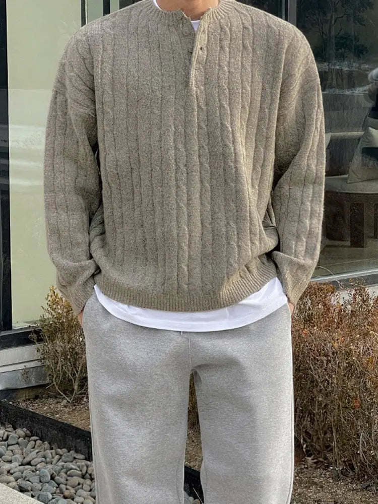 Sweater - Acrylic Blend Henley Collar & Relaxed Layering