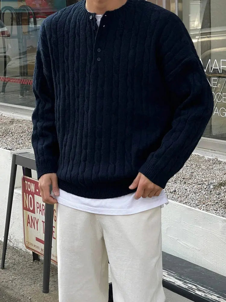 Sweater - Acrylic Blend Henley Collar & Relaxed Layering