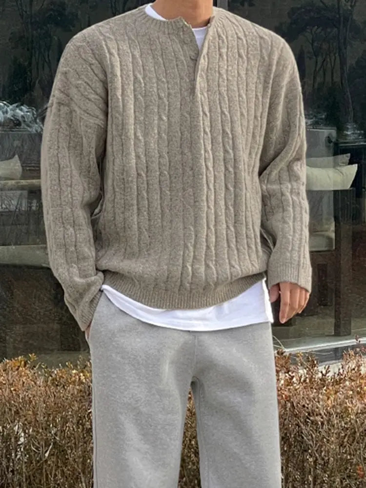 Sweater - Acrylic Blend Henley Collar & Relaxed Layering