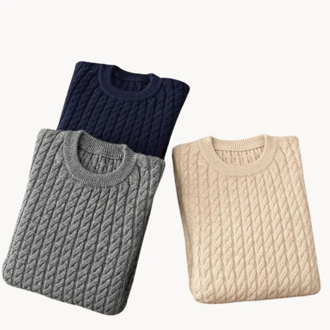 Sweater - Chunky 3 Gauge Knit And Ribbed Trim Hold Shape