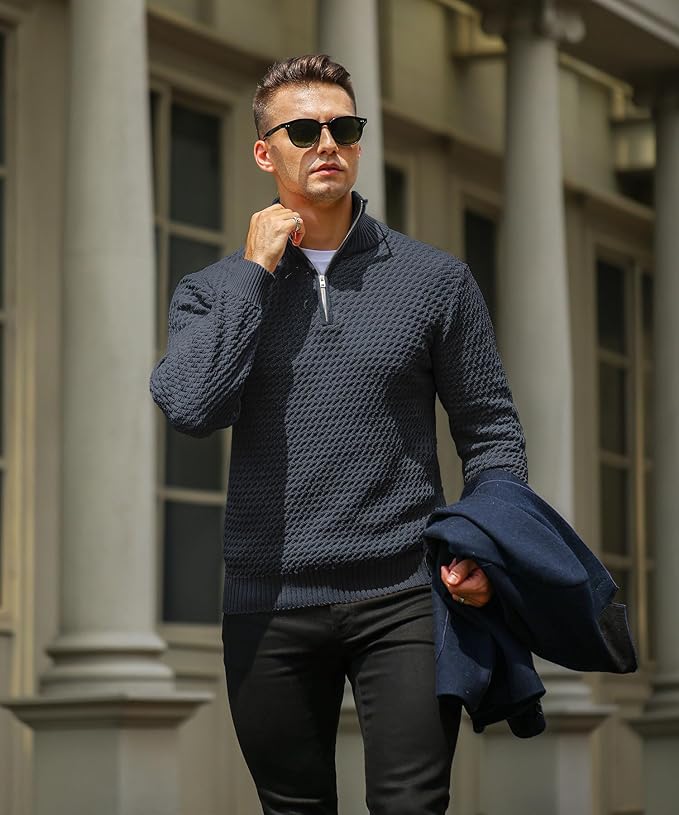 Sweater – Half Zip Neck & Warm Fiber Blend Easy On Off