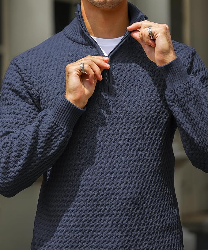 Sweater – Half Zip Neck & Warm Fiber Blend Easy On Off