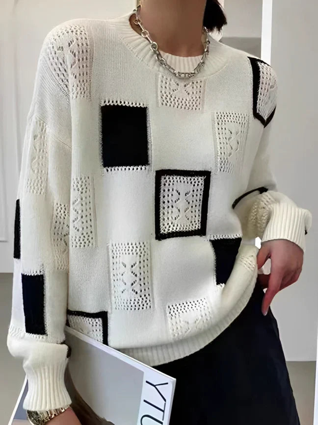 Sweater - Retro Patchwork Knit And Warm Shape Retention