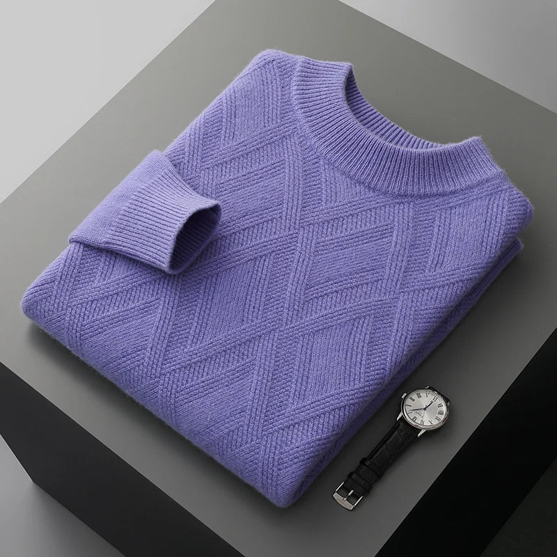Sweater - Soft-Blend Polo Collar Plaid & Easy Arm Movement